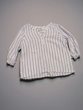 J Jill Cotton Gauze V Neck Top Shirt Blue White Striped M Medium Petite